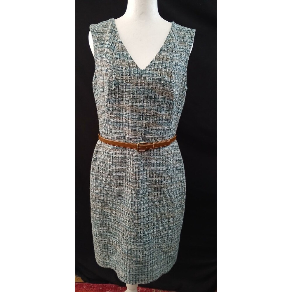 Ann Taylor Classic Blue Tweed Style Sleeveless Sheath Dress 4